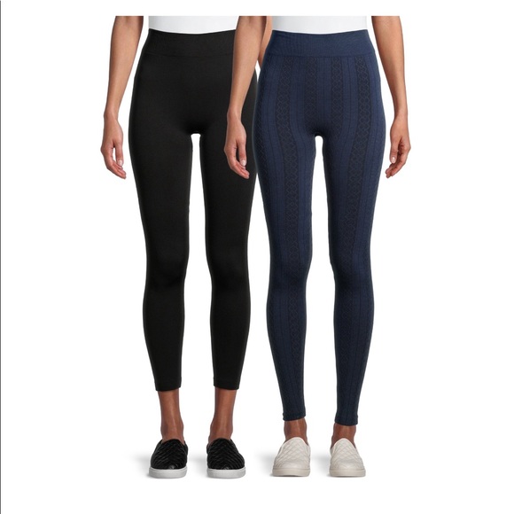 Time and Tru Pants - Women's Cable Knit Fleece Lined Leggings, 2 Pack